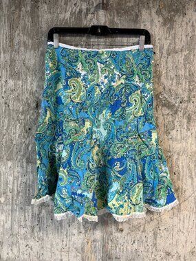 MERYL DIAMOND Women's Paisley Mini Skirt Size 8 In Blue/Green